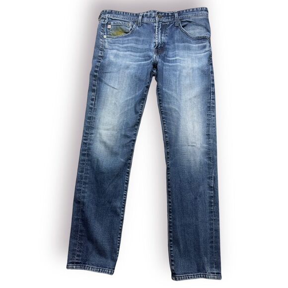 Adriano Goldschmied jeans mens protege 34 Blue Denim Button Factory Distress‎ - Picture 1 of 9